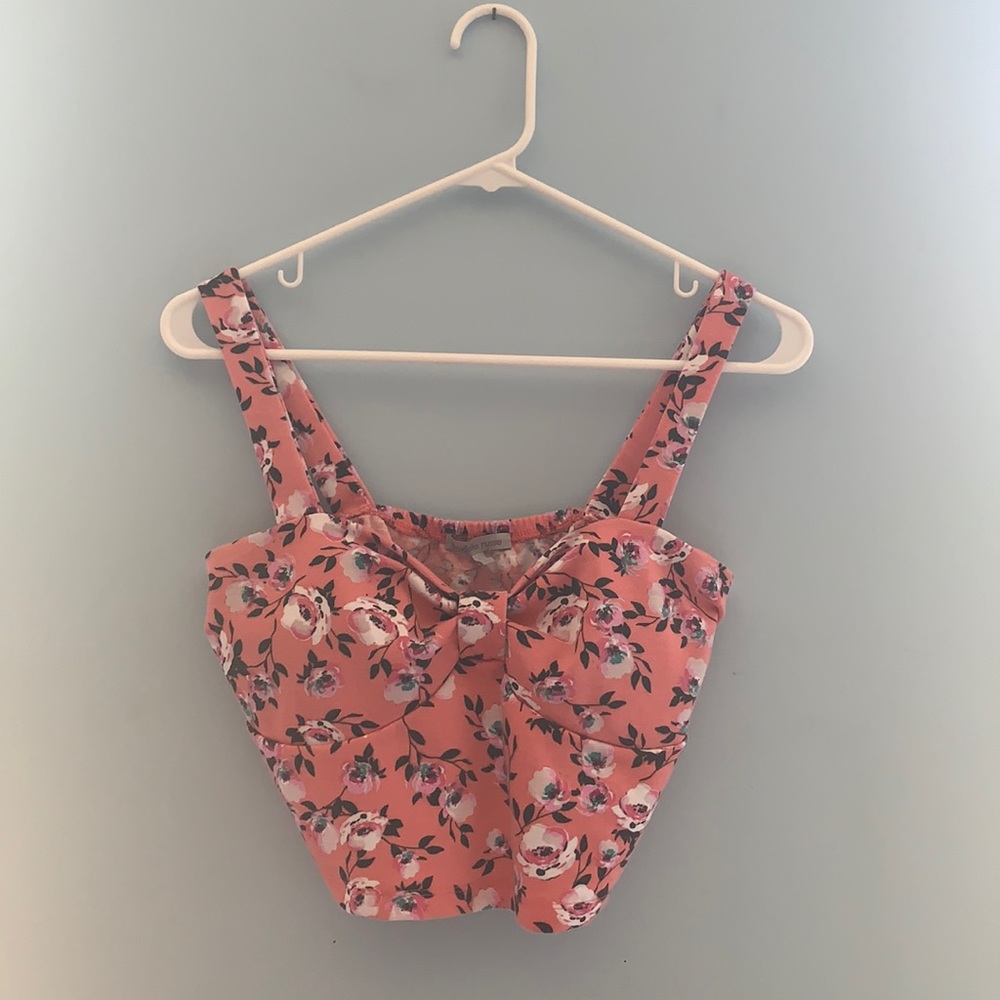 Floral, Front Knot, Pink Tank Top
